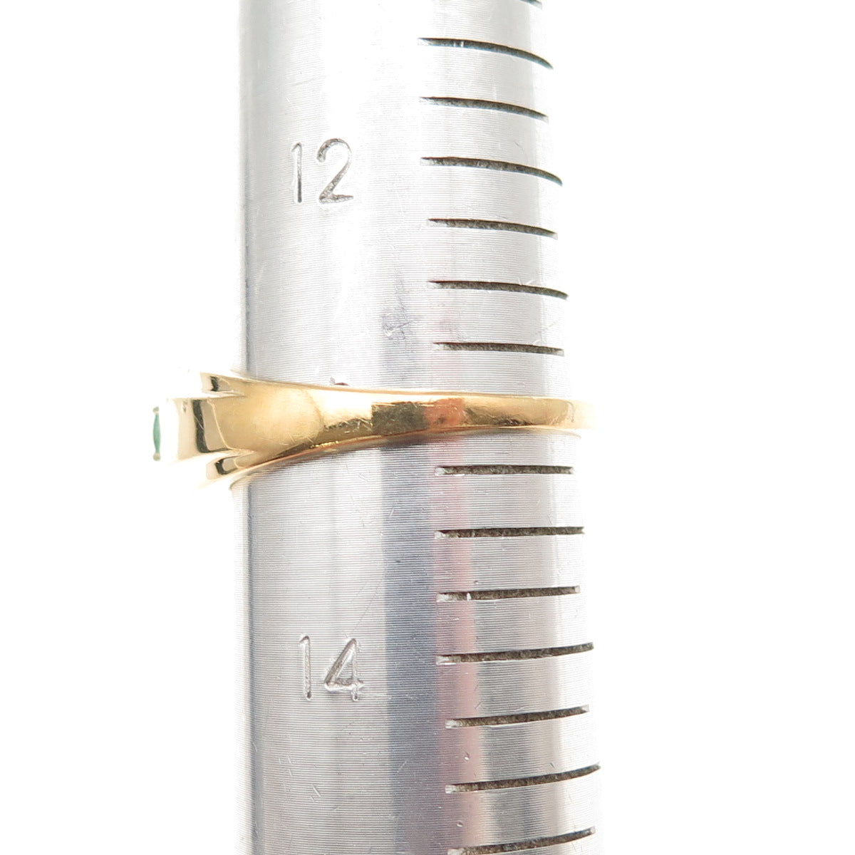 D'JOY 925 Sterling Silver Gold Plated Real Emerald & White Topaz Ring Size 13