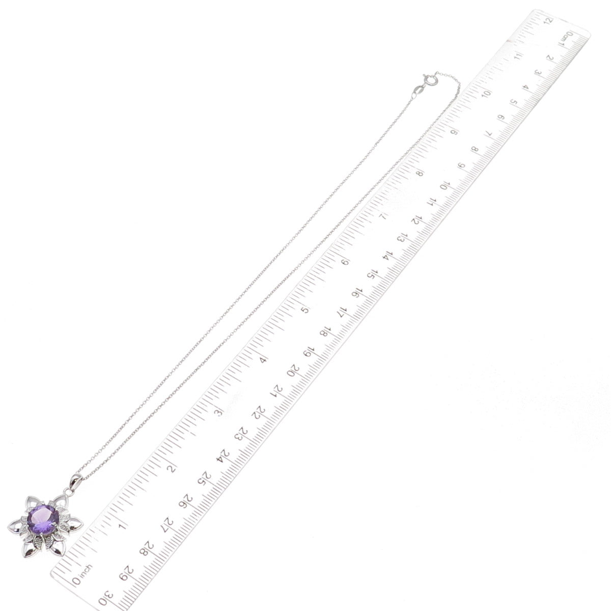 925 Sterling Silver Mexico Real Amethyst Flower Cable Chain Necklace 18"
