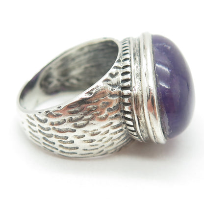 925 Sterling Silver Vintage Real Cabochon Amethyst Ring Size 7