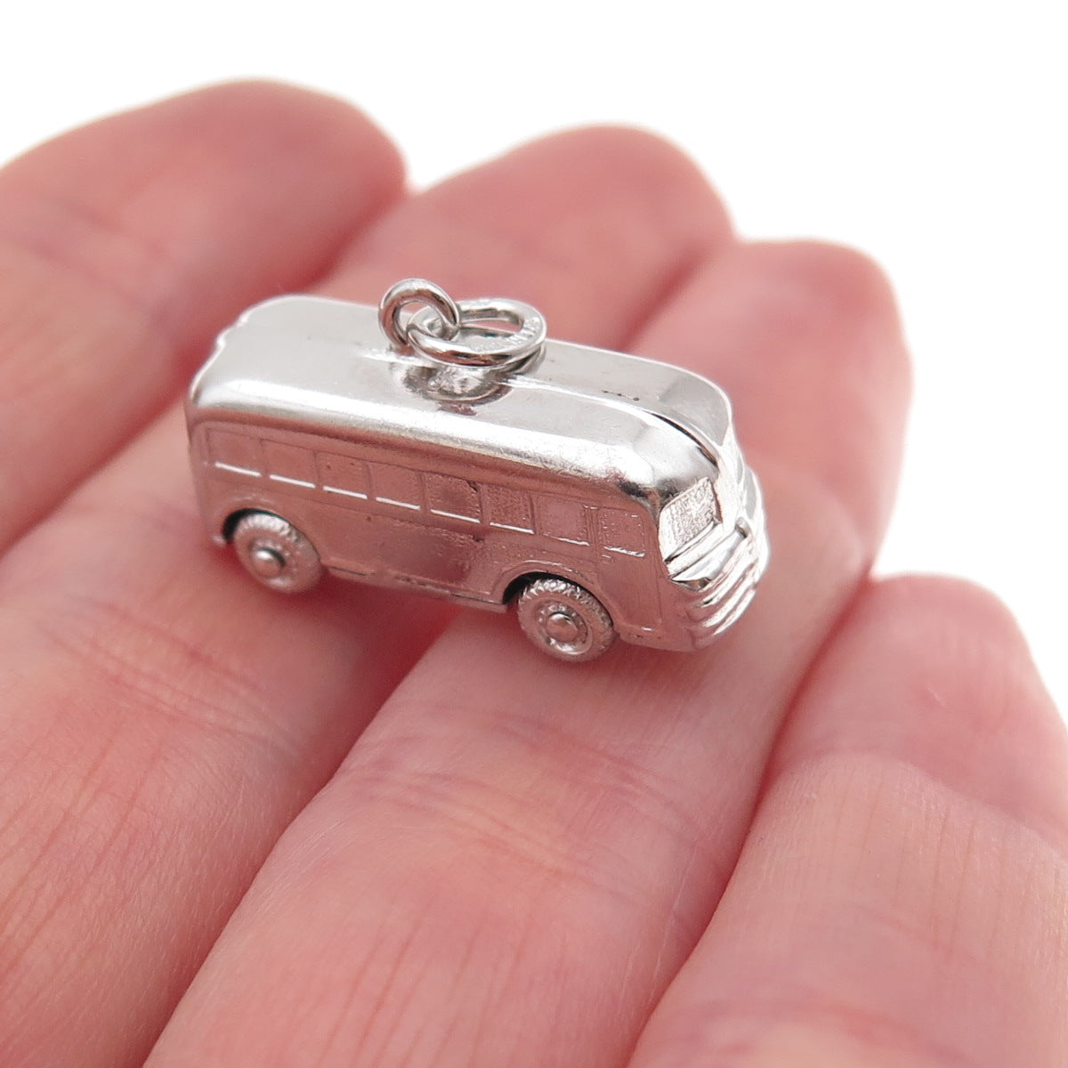 Art's Elegance 925 Sterling Silver Vintage Bus 3D Charm Pendant
