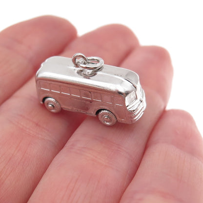 Art's Elegance 925 Sterling Silver Vintage Bus 3D Charm Pendant