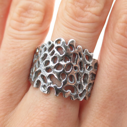 925 Sterling Silver Vintage Modernist Oxidized Adjustable Ring Size 10.5