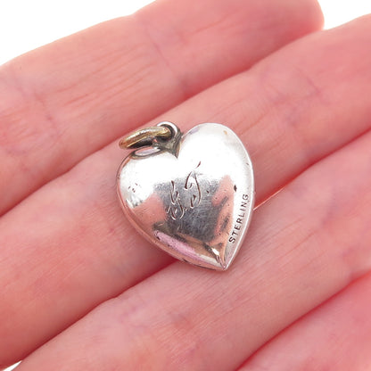 925 Sterling Silver Antique Art Deco Chatelaine Heart Knot Charm Pendant