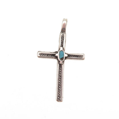 Old Pawn 925 Sterling Silver Vintage Southwestern Turquoise Cross Charm Pendant