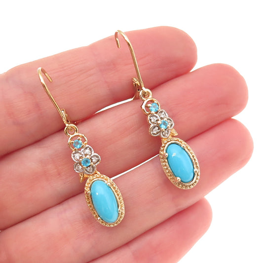 Chuck Clemency 925 Sterling Gold Plated Real Turquoise Apatite & Topaz Earrings