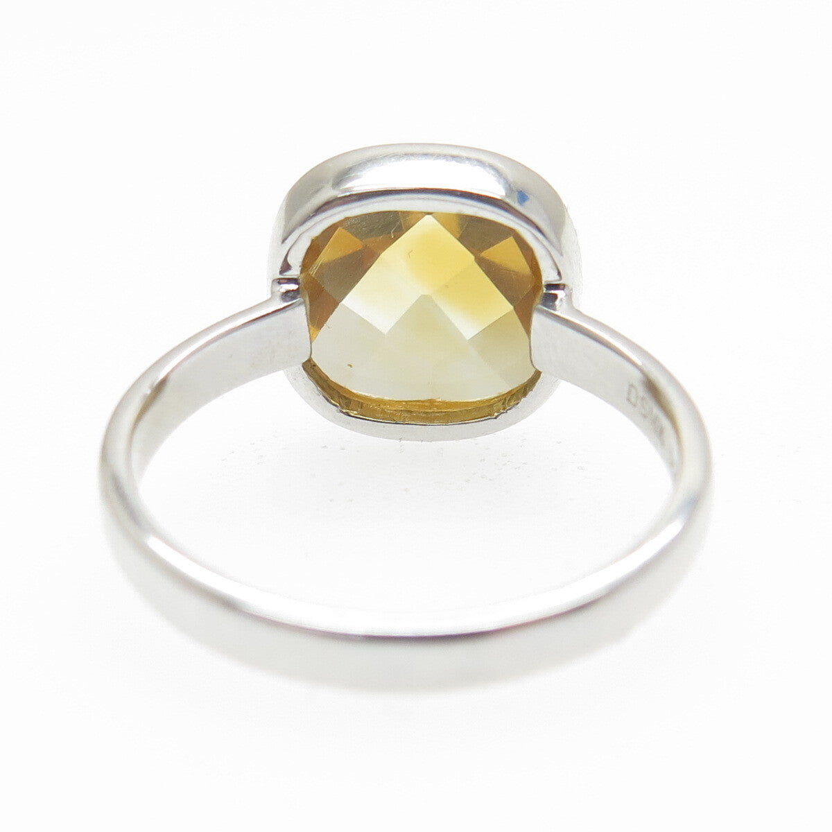DSMK 925 Sterling Silver Checkered Citrine Gemstone Minimalist Ring Size 7.25