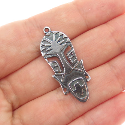 925 Sterling Silver Vintage African Tribal Mask Oxidized Charm Pendant