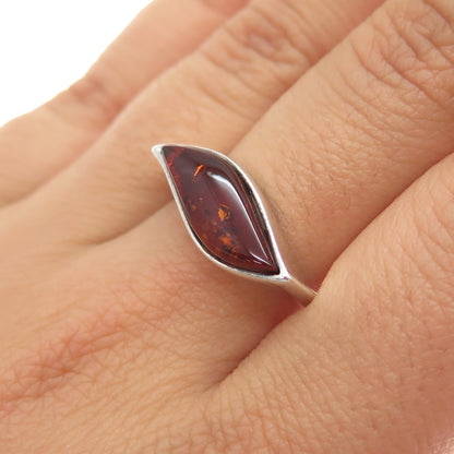 925 Sterling Silver Vintage Real Amber Modernist Wavy Ring Size 9