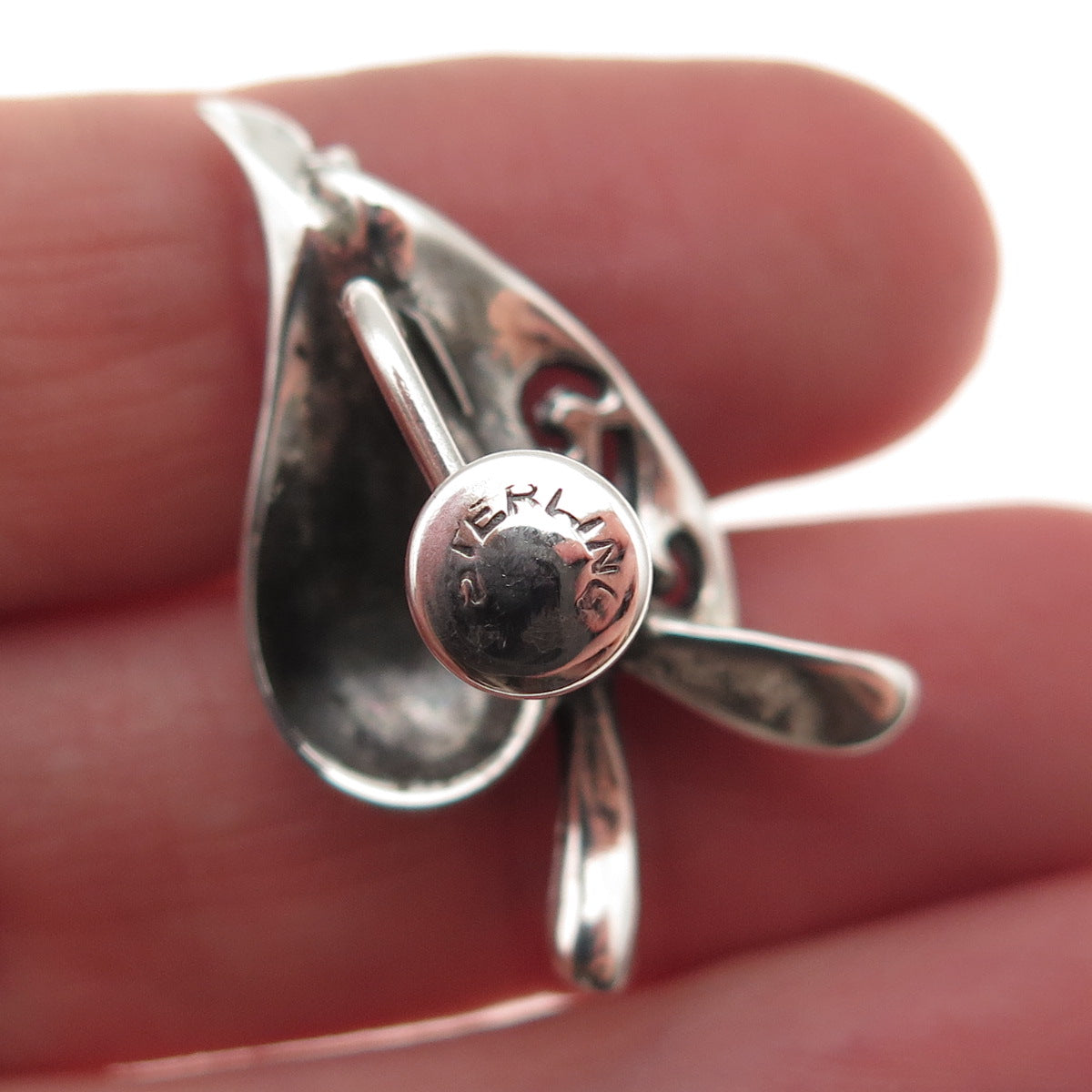 925 Sterling Silver Vintage Modernist Floral Oxidized Screw Back Earrings