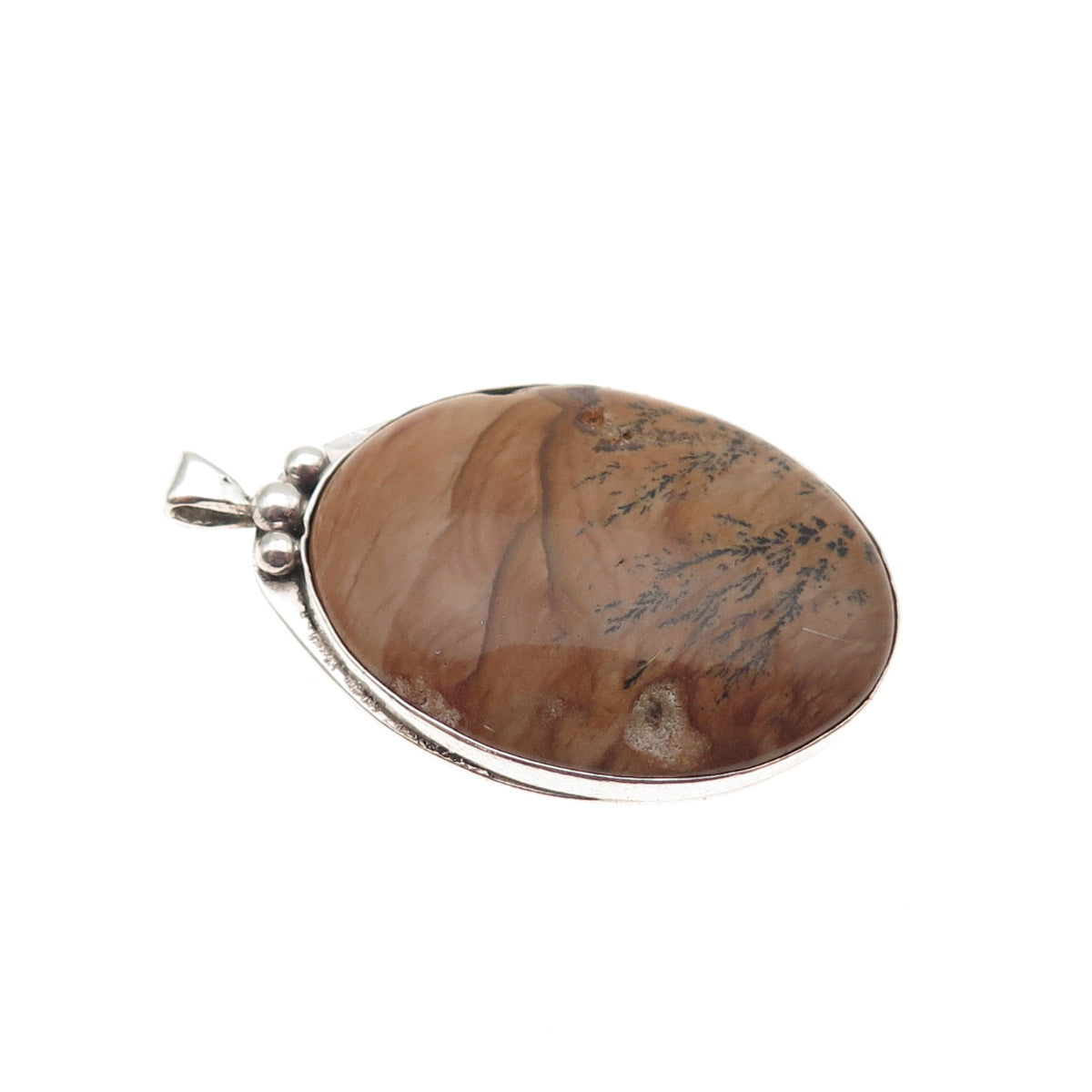 925 Sterling Silver Vintage Real Picture Jasper Charm Pendant