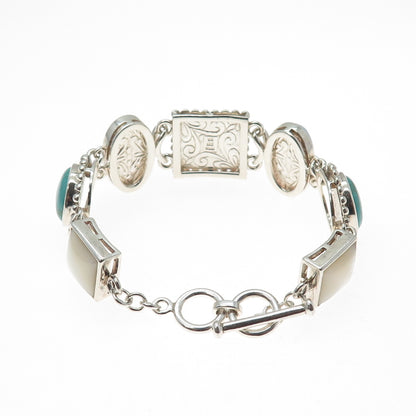 WHITNEY KELLY Sterling Silver Vintage Agate Turquoise Lapis MOP Bracelet 7-7.25"