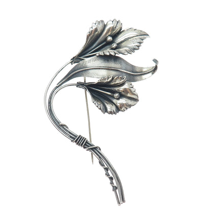 925 Sterling Silver Antique Art Deco Calla Lily Flower Oxidized Pin Brooch