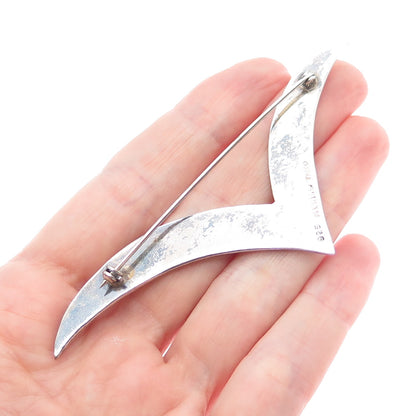 925 Sterling Silver Vintage Mexico Real Black Onyx Modernist Seagull Pin Brooch