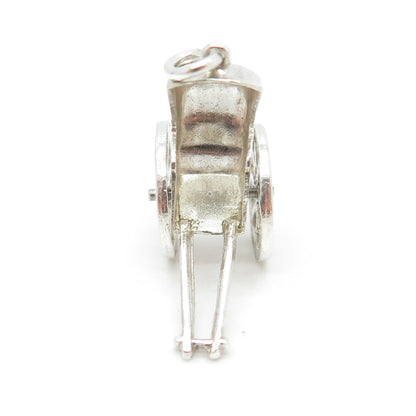 925 Sterling Silver Antique Art Deco Rickshaw Carriage 3D Pendant