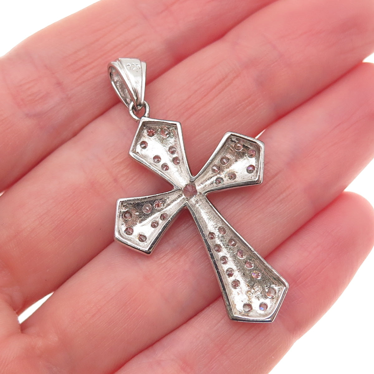 925 Sterling Silver Round-Cut C Z Cross Charm Pendant