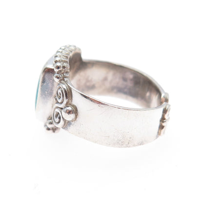 SAJEN 925 Sterling Silver Vintage Real Turquoise Spiral Adjustable Ring Size 6