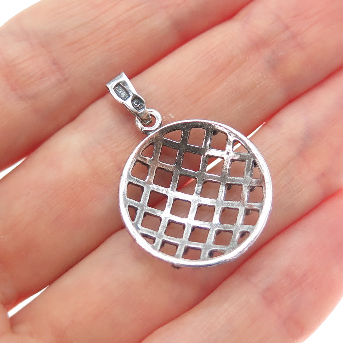 925 Sterling Silver Vintage European Beaded Cage Oxidized Charm Pendant