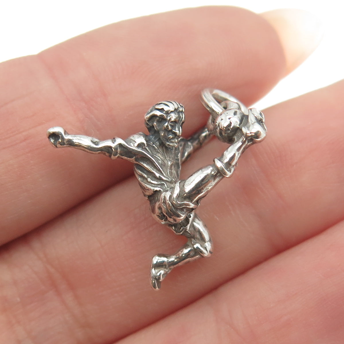 925 Sterling Silver Vintage Football Player 3D Pendant