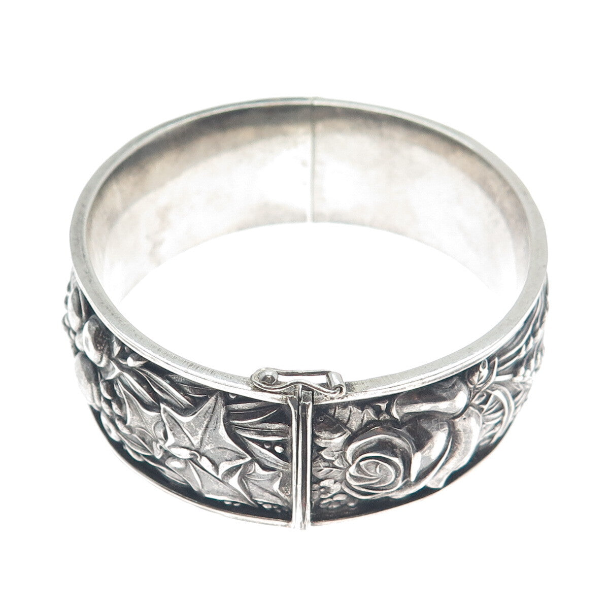 925 Sterling Silver Vintage Portugal Fall Season Oxidized Bangle Bracelet 7.5"