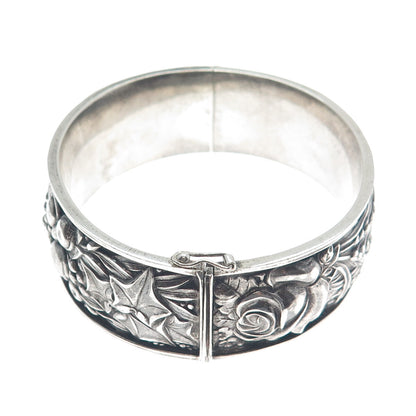 925 Sterling Silver Vintage Portugal Fall Season Oxidized Bangle Bracelet 7.5"