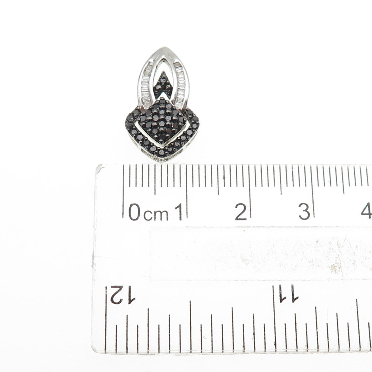 SUN 925 Sterling Silver Real Black & White Diamond Mini Slide Pendant