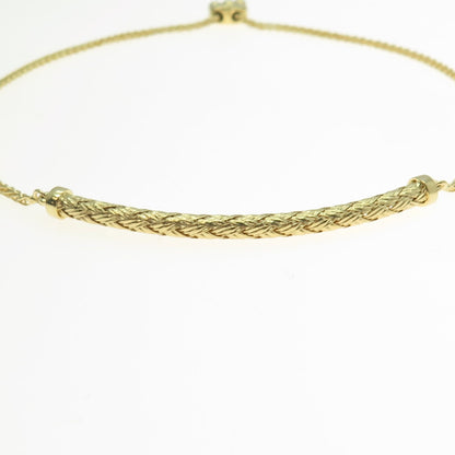 HAN 925 Sterling Silver Gold Plated Wheat Bar Bolo Adjustable Bracelet 6-10"