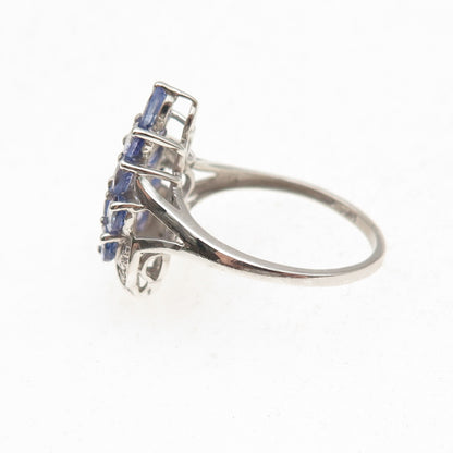 Chuck Clemency 925 Sterling Silver Real Tanzanite & White Topaz Ring Size 8