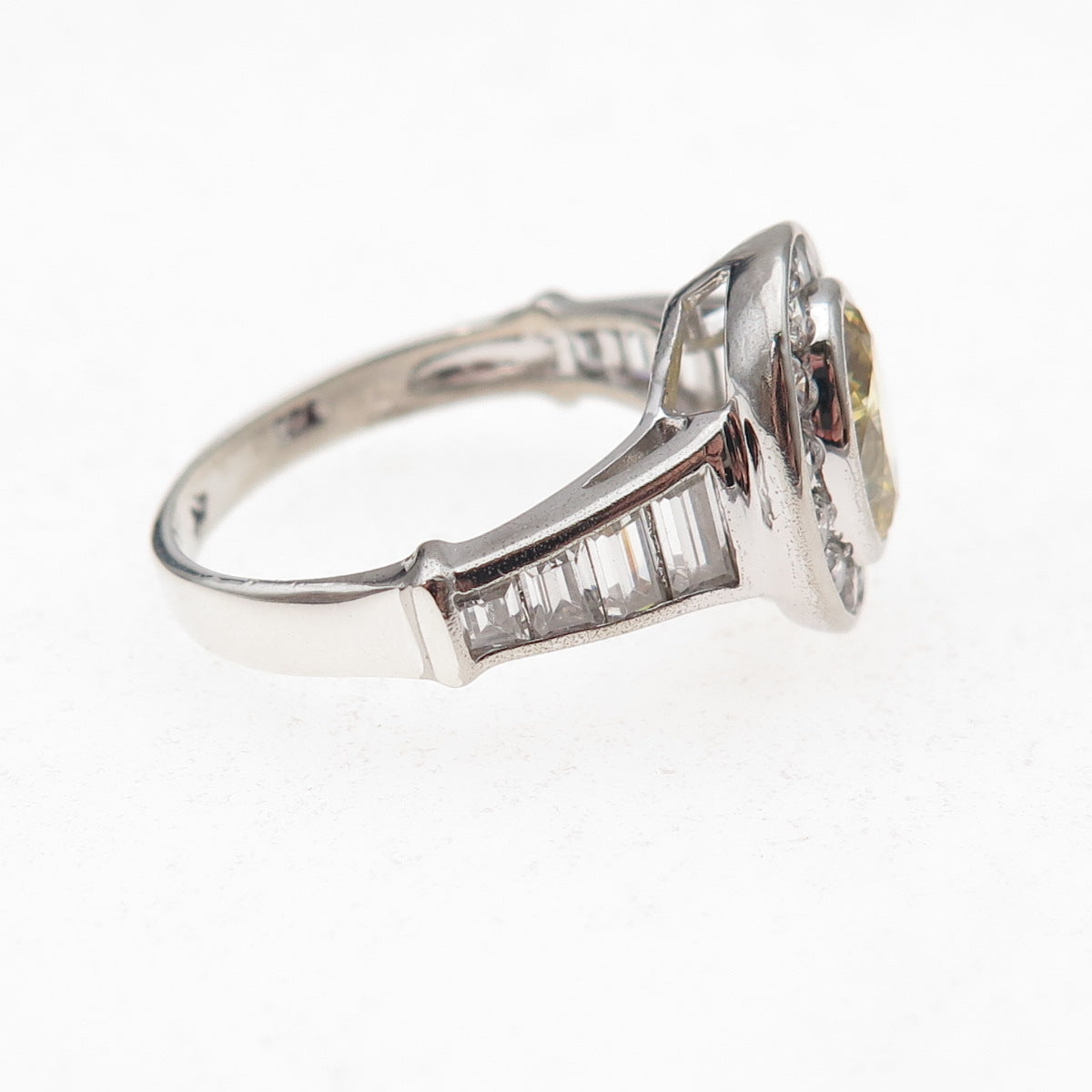925 Sterling Silver Canary & White C Z Ring Size 7.25