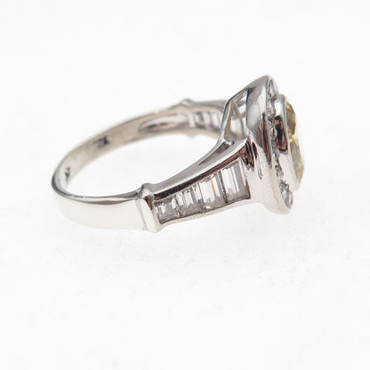 925 Sterling Silver Canary & White C Z Ring Size 7.25
