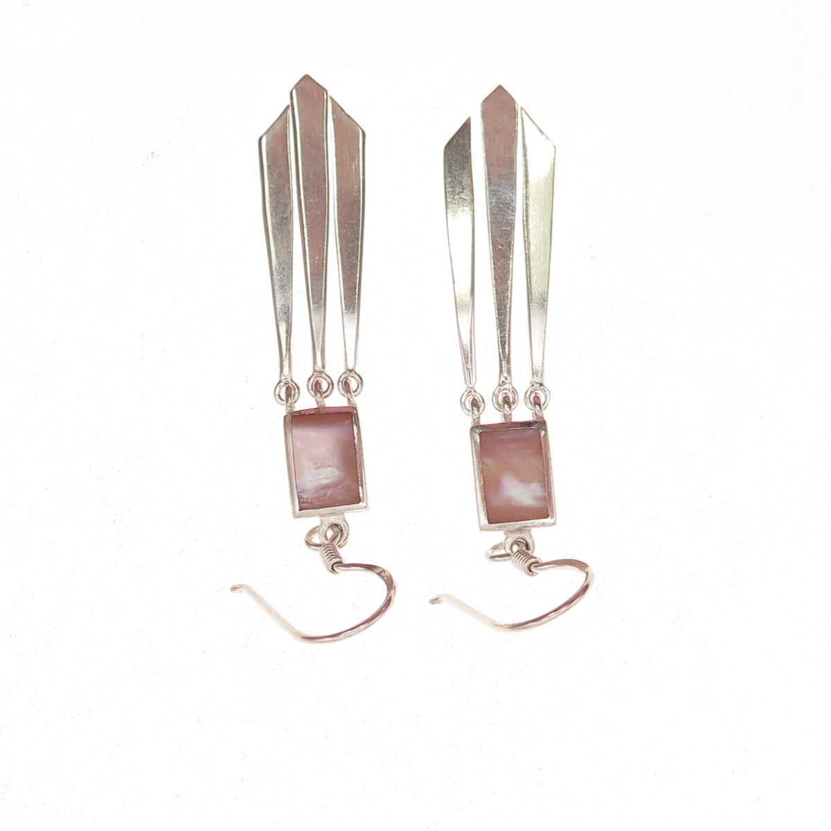 Boma 925 Sterling Silver Vintage Real MOP Modernist Dangle Earrings