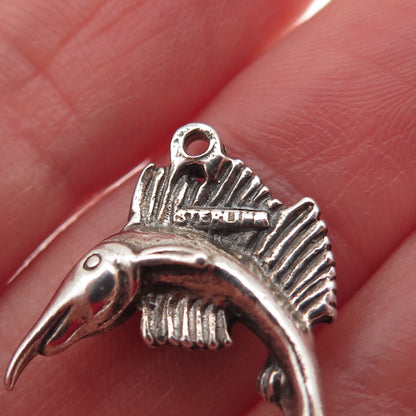925 Sterling Silver Vintage Swordfish Oxidized Mini Charm Pendant