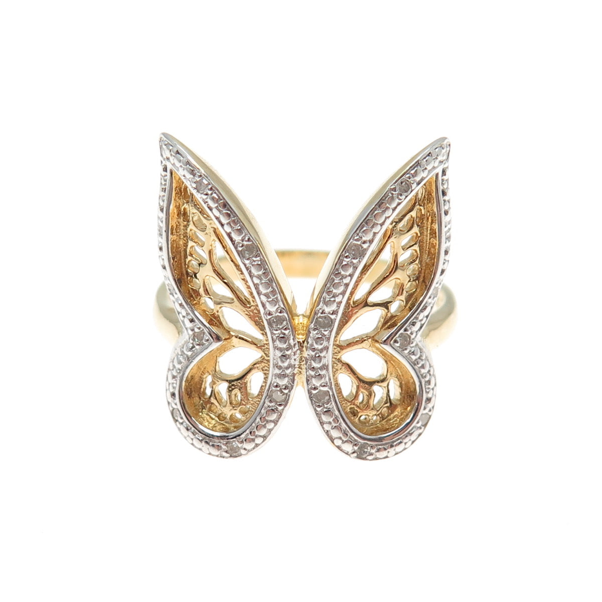 DBJ DEE BERKLE Sterling Silver Gold Plated Real Diamond Butterfly Ring Size 10