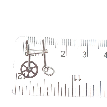 925 Sterling Silver Antique Art Deco Spinning Wheel Minimalist 3D Charm Pendant