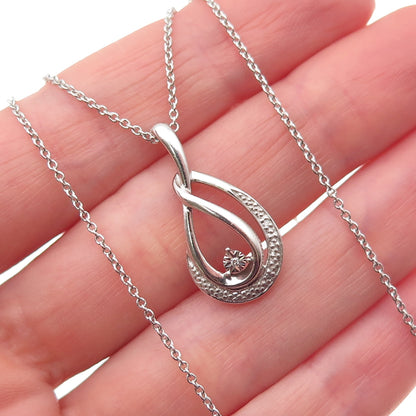 925 Sterling Silver Real Round-Cut Diamond Teardrop Cable Chain Necklace 18"