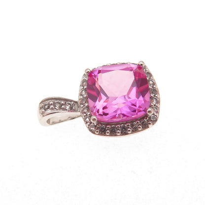 925 Sterling Silver Real White Topaz & Lab-Created Pink Sapphire Charm Pendant