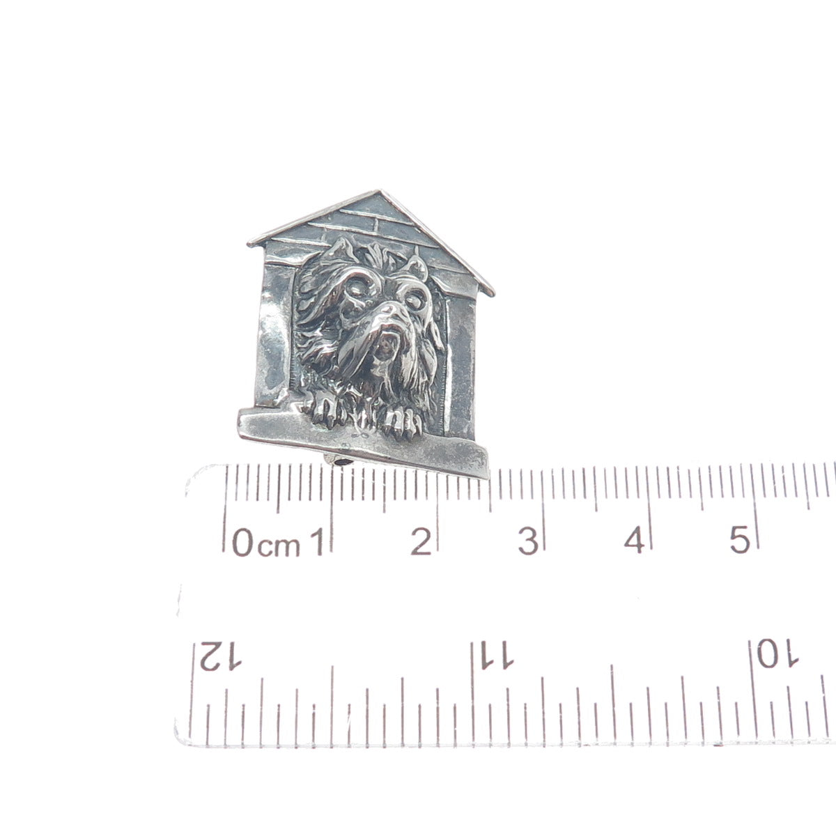 925 Sterling Silver Vintage Dog House Oxidized Pin Brooch