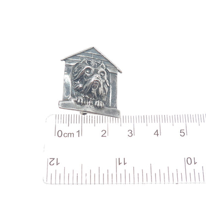 925 Sterling Silver Vintage Dog House Oxidized Pin Brooch