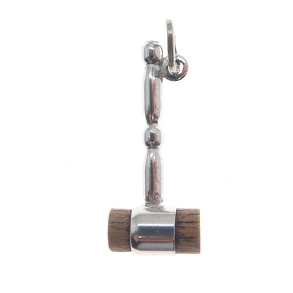 BEAU 925 Sterling Silver Antique Wood Judge's Hammer Charm Pendant