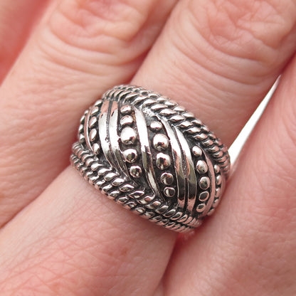 925 Sterling Silver Vintage Modernist Beaded Oxidized Ring Size 7
