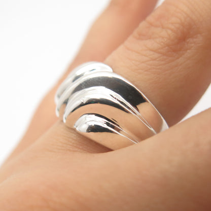 925 Sterling Silver Ribbed Ring Size 7