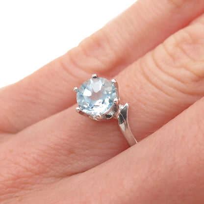 Tommy Long 925 Sterling Silver Vintage Real Round-Cut Blue Topaz Ring Size 4.5