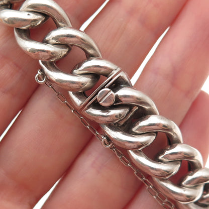 925 Sterling Silver Antique Art Deco Engraved Monogram Cuban Link Bracelet 7.5"