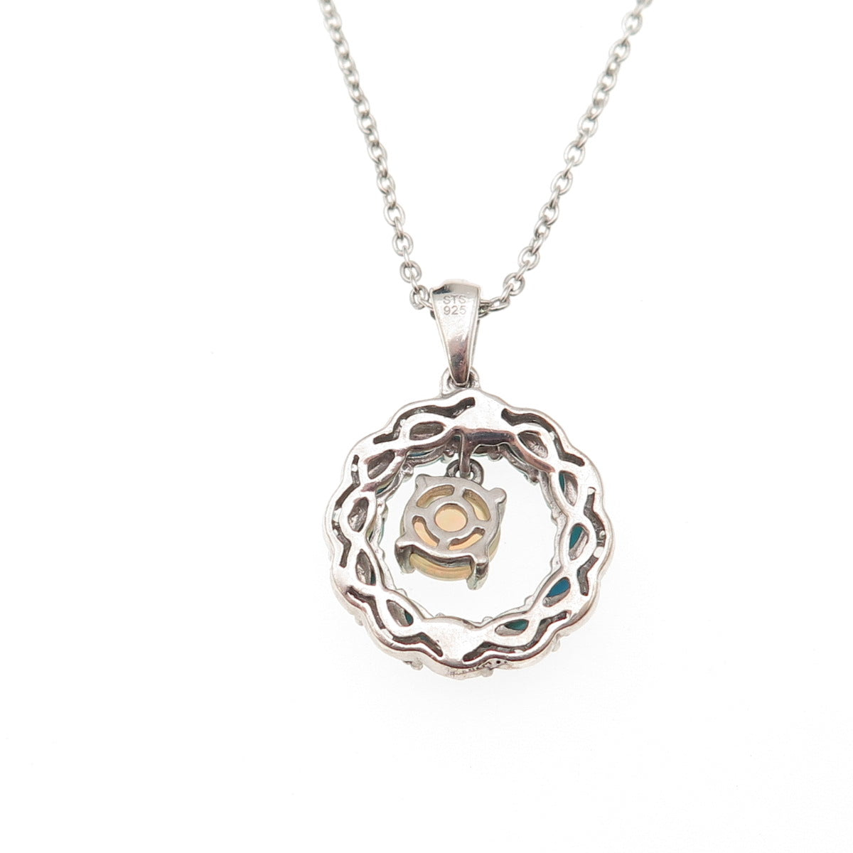 Chuck Clemency 925 Sterling Silver Real Turquoise Opal White Topaz Necklace 20"