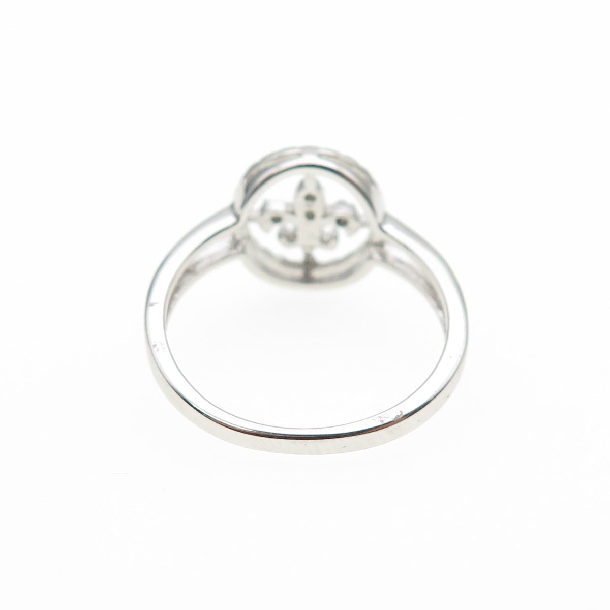 925 Sterling Silver Real Round-Cut Diamond Fleur de Lis Ring Size 6