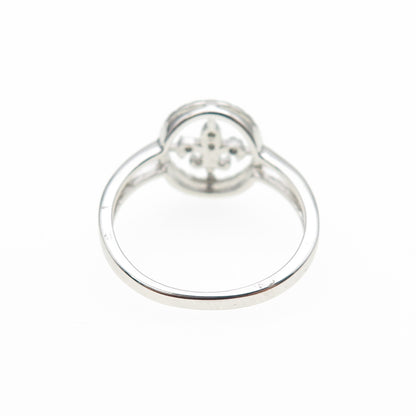 925 Sterling Silver Real Round-Cut Diamond Fleur de Lis Ring Size 6