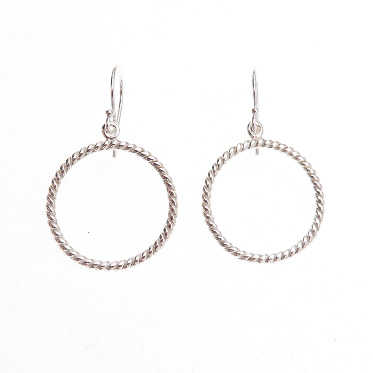 925 Sterling Silver Twisted Circle Dangle Earrings
