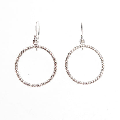 925 Sterling Silver Twisted Circle Dangle Earrings