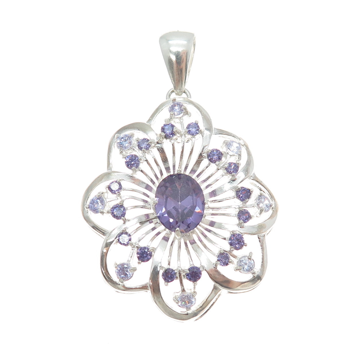 RIDER 950 Silver Vintage Real Amethyst Gemstone Floral Pendant