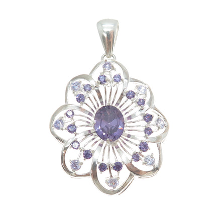 RIDER 950 Silver Vintage Real Amethyst Gemstone Floral Pendant