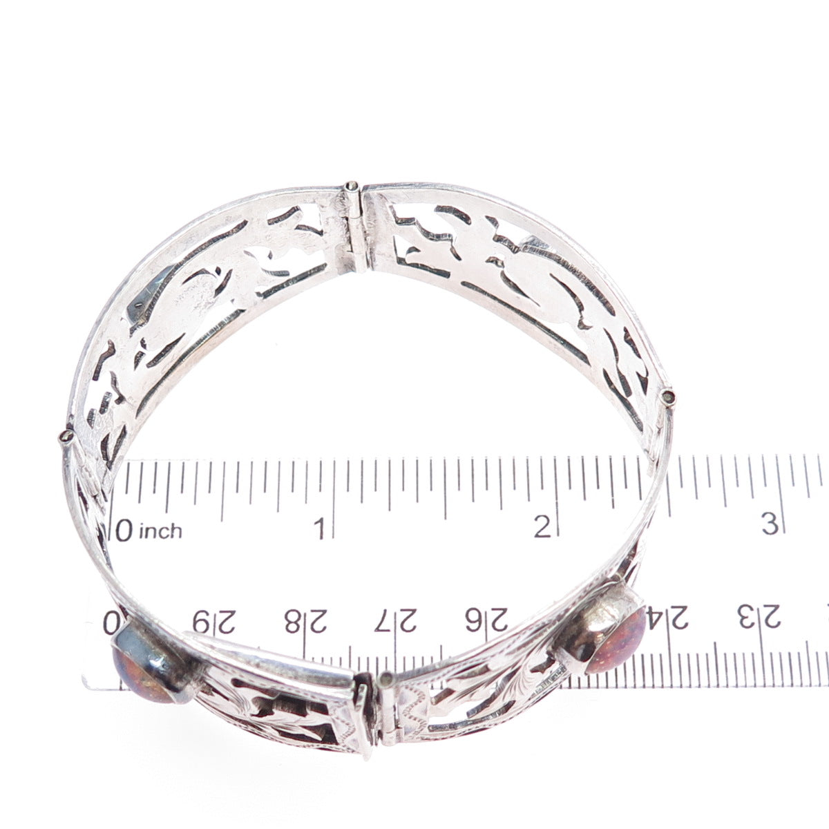 JOY 925 Sterling Silver Vintage Mexico Dragon Breath Opal Floral Bracelet 7.25"